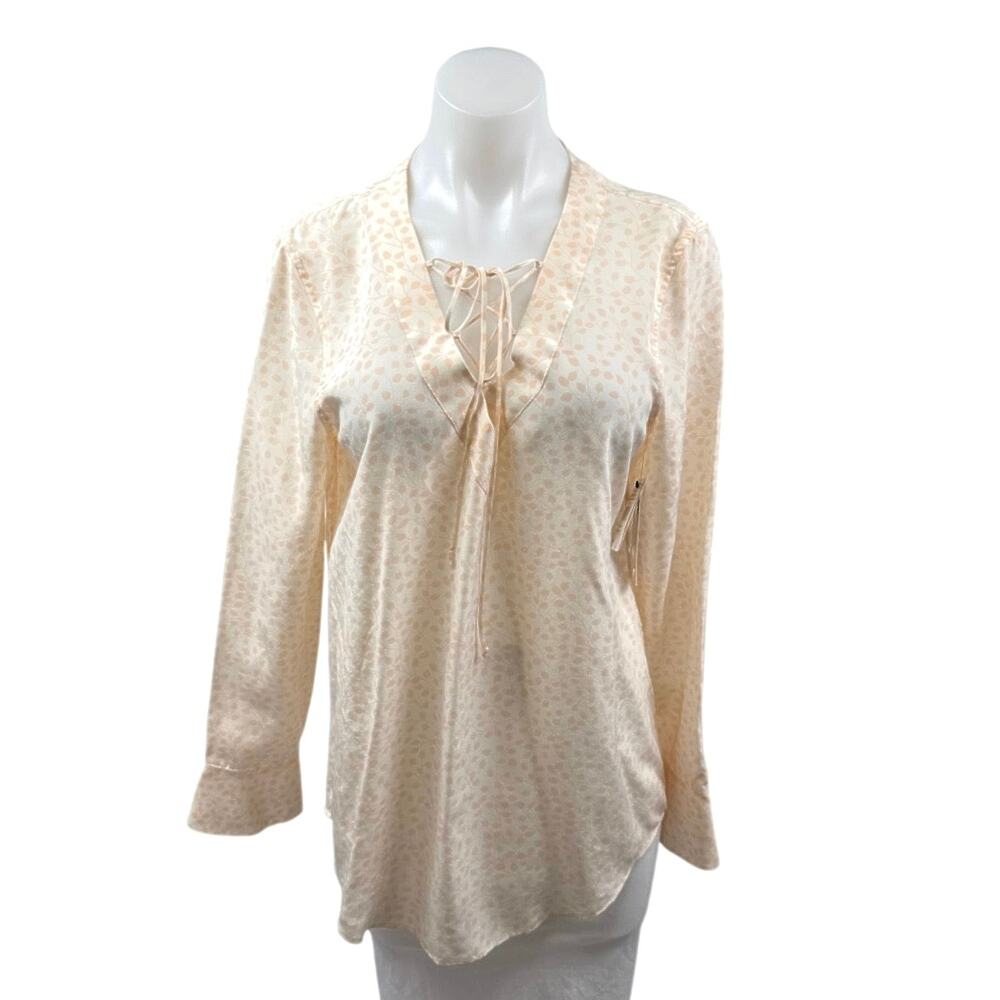 NEW Equipment 100% Silk Orange Coral Loose Long Sleeve Lace Blouse Top Size S
